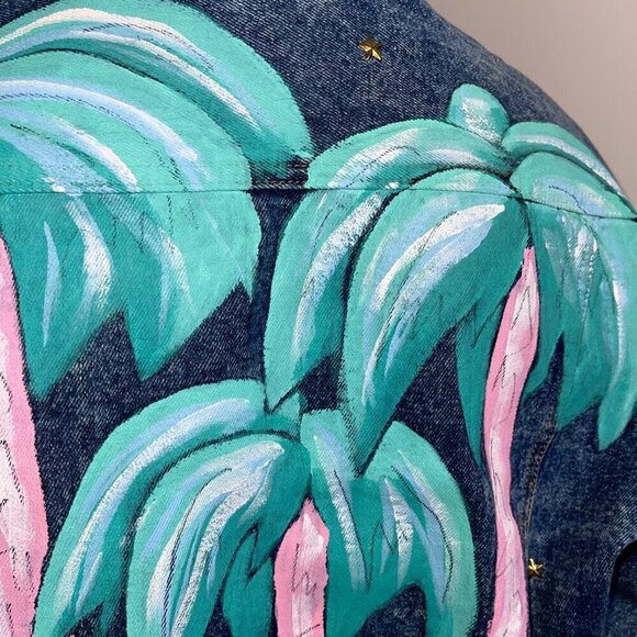 JD Designworks Vintage Womens Jacket Size Large Blue Denim Palm Tree San Diego - Picture 5 of 9